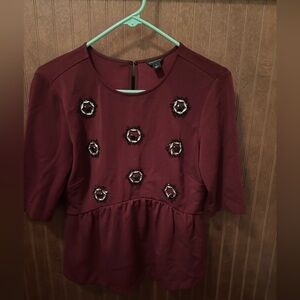 Ann Taylor Burgundy Embellished Blouse